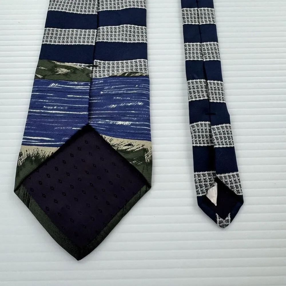 Pebble Beach Golf Tie Silk USA Blue Striped Scenic Golfer Novelty Necktie